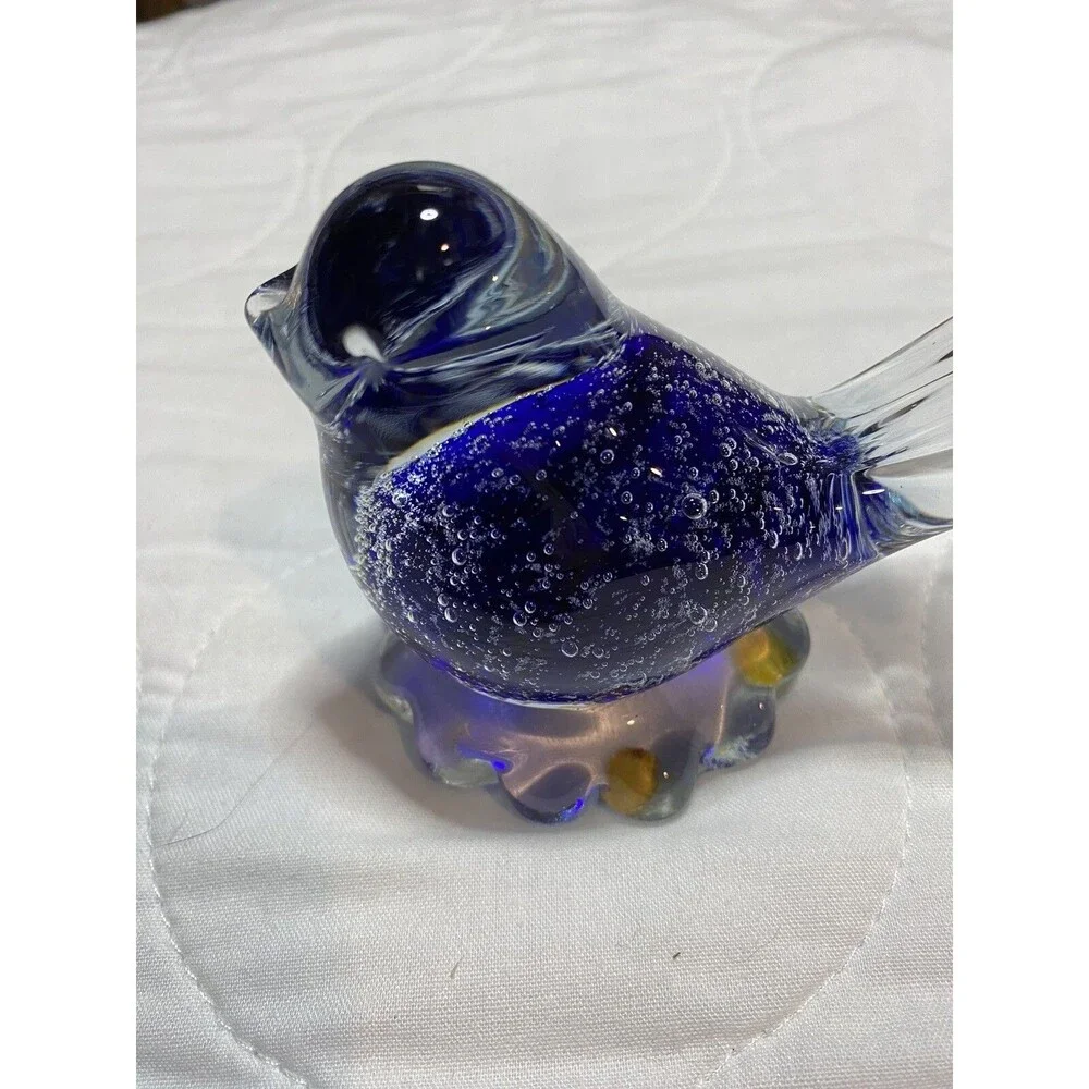 Art Glass Blown Glass Blue & Clear Sommerso Bird “Snowflakes “